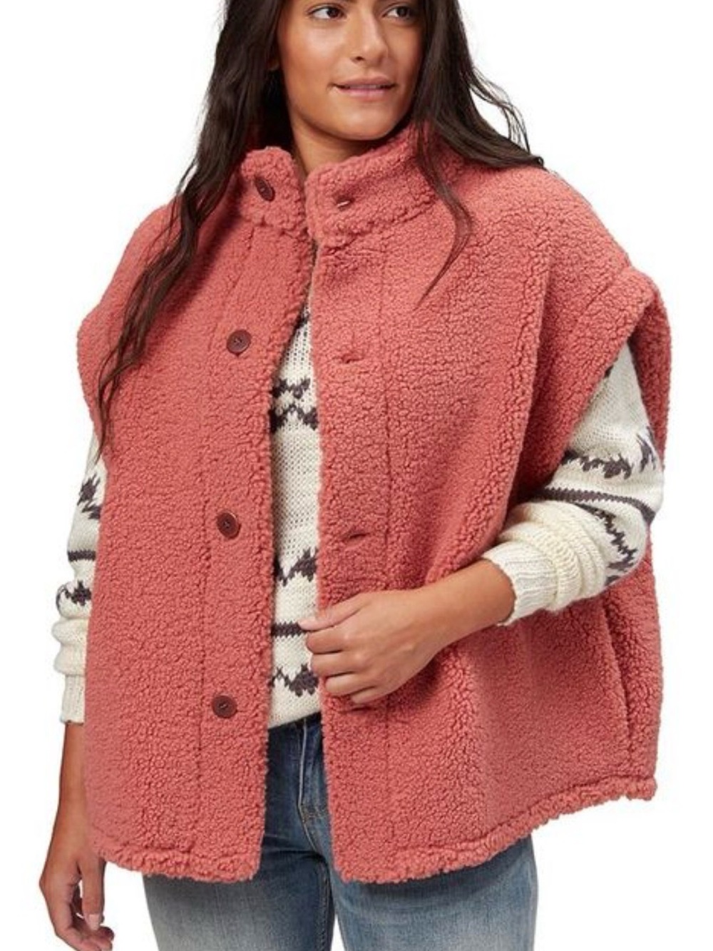Dusty Rose Teddy Sherpa Button Jacket